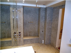 Bathroom Design in Pietra Di Luserna, Pietra Di Luserna Grey Quartzite Bathroom Design