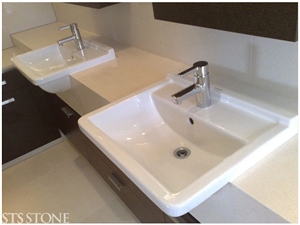 Crema L Bathroom, Beige Limestone Bath Design