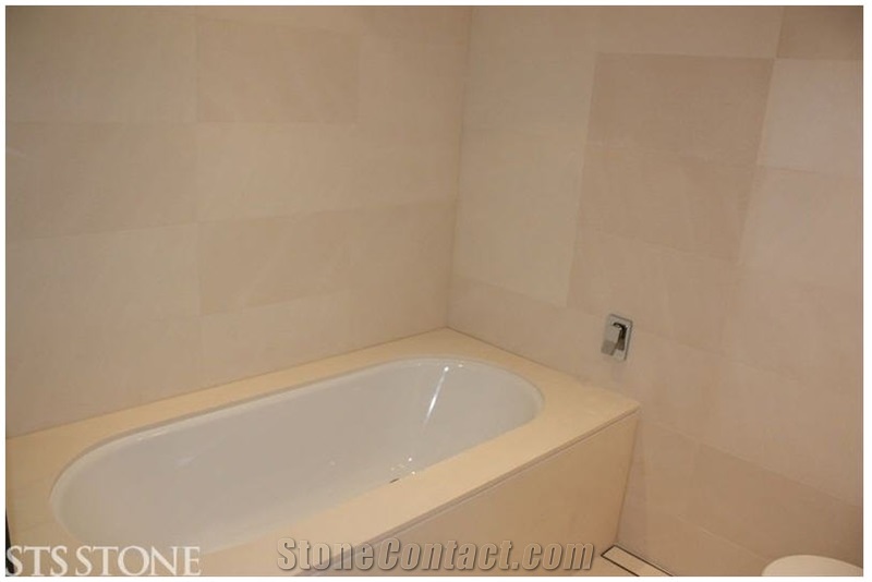 Crema L Bathroom, Beige Limestone Bath Design