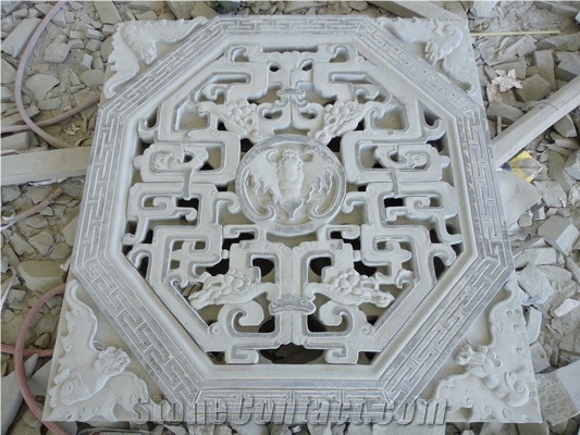Stone Window Jali 02, White Marble Jali