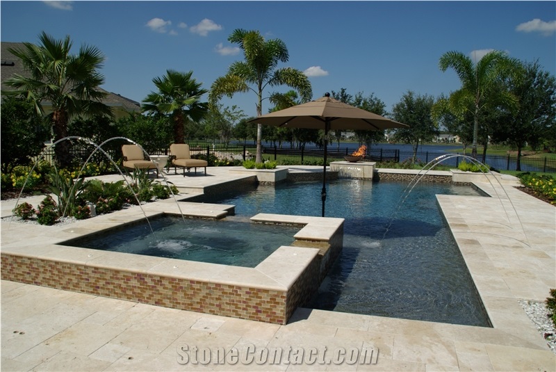 Classic Torreon Travertine Honed & Filled Pool Cop, Beige Travertine Pool Coping