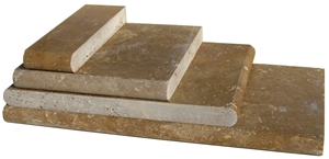 Noce Honed and Filled Coping with Noce Deck Tile, Noce Brown Travertine Pool Coping Noce Honed and Filled Coping with Noce Deck Tile, Noce Brown Travertine Pool Coping