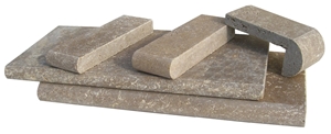 Noce Honed and Filled Coping with Noce Deck Tile, Noce Brown Travertine Pool Coping
