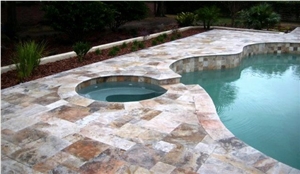 Travertine French Pattern Tumbled Pavers, Scabas Travertine Pool Coping