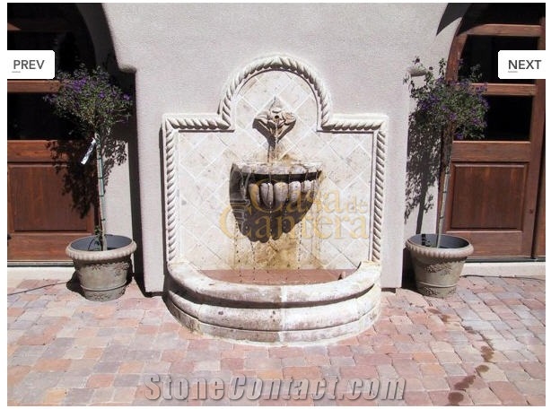 Wall Fountains in Cantera Stone, Pinon White Cantera Wall Fountains