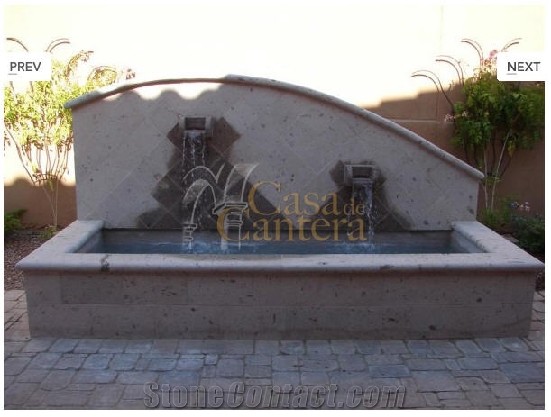 Wall Fountains in Cantera Stone, Pinon White Cantera Wall Fountains