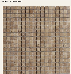 Noce Travertine Polished Mosaic, Noce Brown Travertine Polished Mosaic