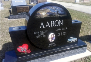Black Tombstone Hand Diamond Etching, Absolute Black Granite Tombstone