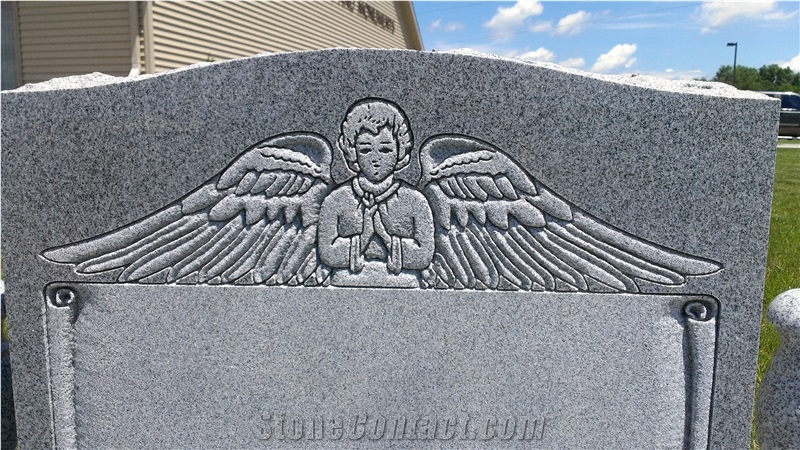 Grey Granite Carved Tombstone, Barre Grey Granite Tombstone