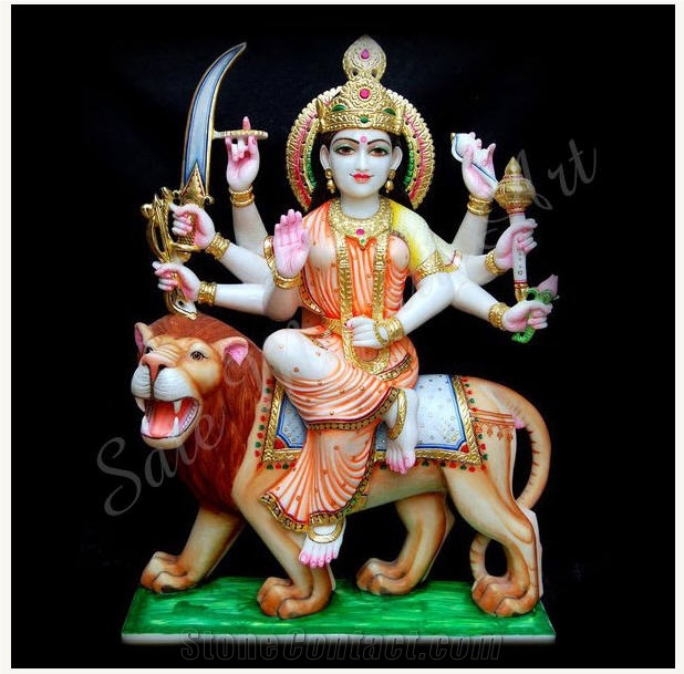 Durga Mata Indian God Statues, Taj White Marble Statues