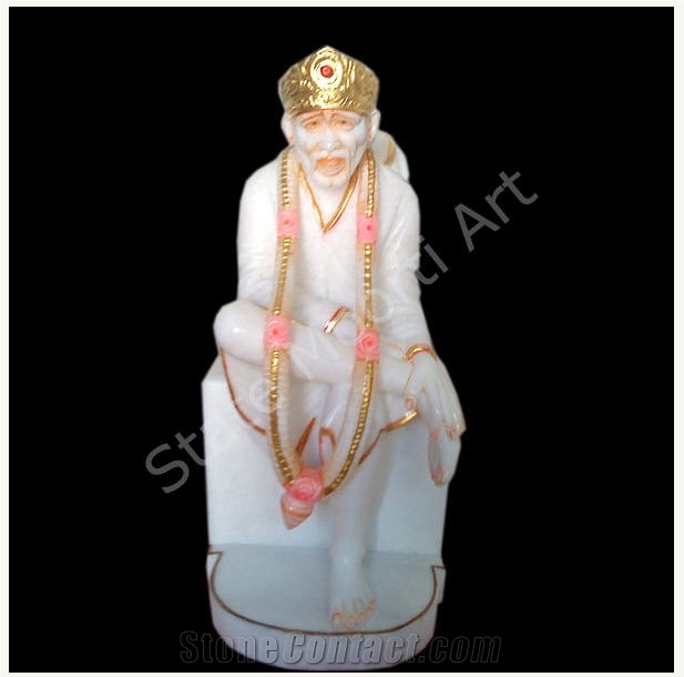 Sai Baba God Statues, Makrana Albeta White Marble Statues