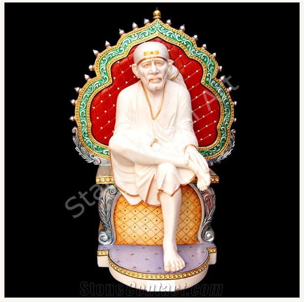 Sai Baba God Statues, Makrana Albeta White Marble Statues