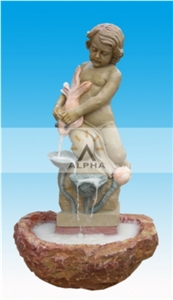 ANGEL STATUE FOUNTAIN, Cream Pink Marble Fountain