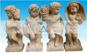 Antiqued Stone Angel Statues, Yellow Marble Statues