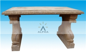 Antiqued Stone Bench, Yellow Marble Bench