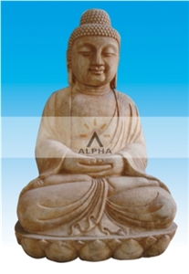 Antiqued Stone Buddha, Yellow Marble Sculpture, Statue