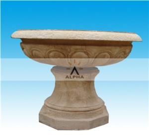 Antiqued Stone Flower Pots, Yellow Marble Flower Pots