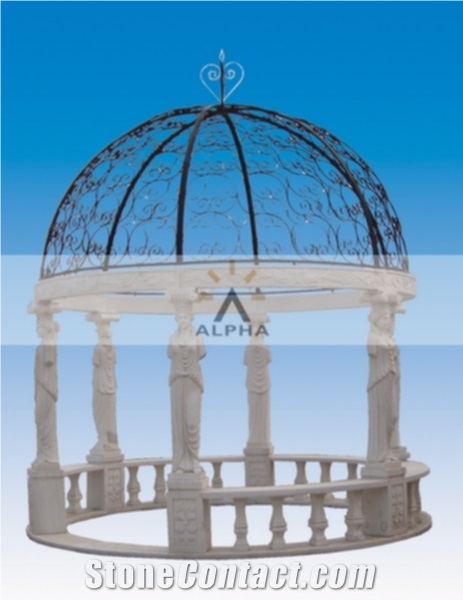 Big Marble Gazebo, Cyan Flower White Marble Gazebo