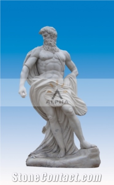 Hand Carved Marble Neptune Statue, White Marble Statue