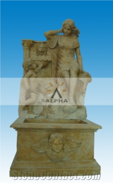 LIMESTONE STATUE FOUNTAIN, Beige Limestone Fountain