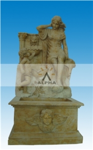 LIMESTONE STATUE FOUNTAIN, Beige Limestone Fountain