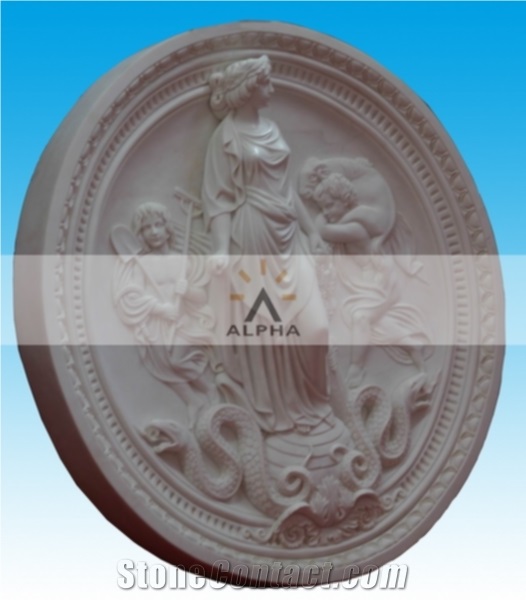 Marble Rosette, White Marble Relief, Bas Relief Etching