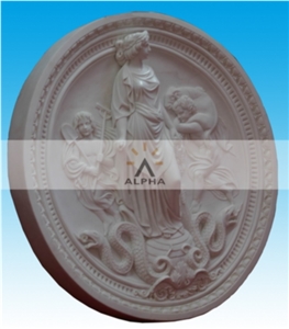Marble Rosette, White Marble Relief, Bas Relief Etching