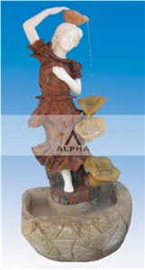 Outdoor Children Statue Fountain, Nasi Red Marble Fountain