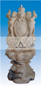 Stone Sculpture Wall Fountain, Temple Pink Marble Wall Fountain
