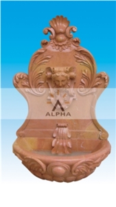 STONE WALL FOUNTAIN WITH CARVINGS, Rosso Marfilia Red Marble Wall Fountain