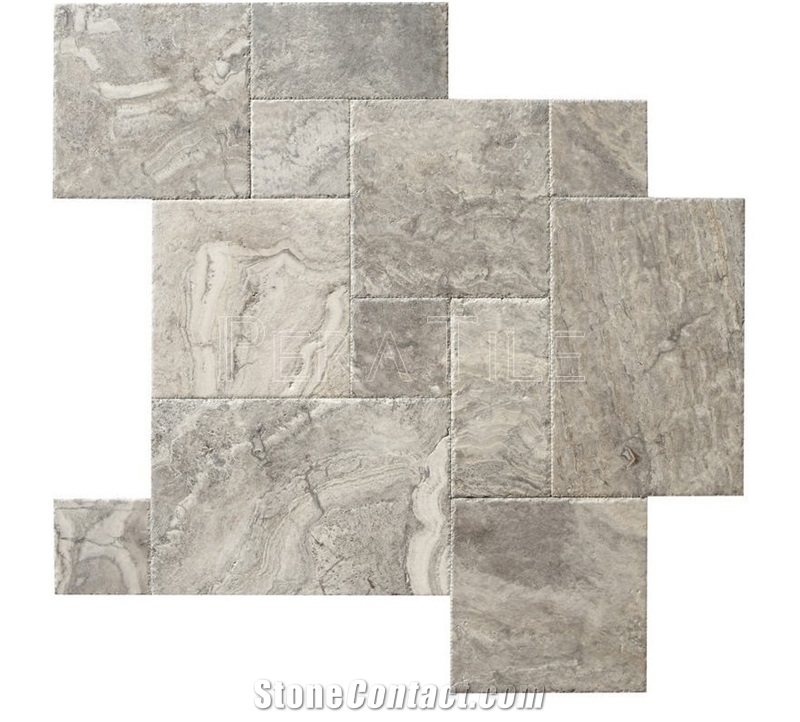 Brushed Hun Silver Travertine Pattern, Turkey Grey Travertine