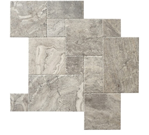 Brushed Hun Silver Travertine Pattern, Turkey Grey Travertine