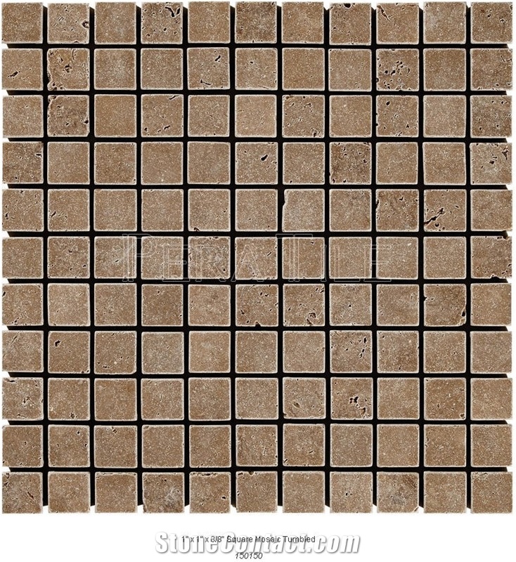 Noce Sephia Travertine Tumbled Mosaic, Noce Brown Travertine Tumbled Mosaic