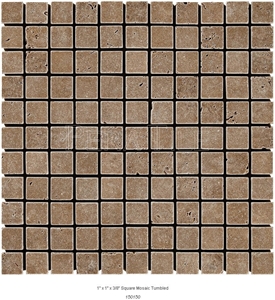 Noce Sephia Travertine Tumbled Mosaic, Noce Brown Travertine Tumbled Mosaic