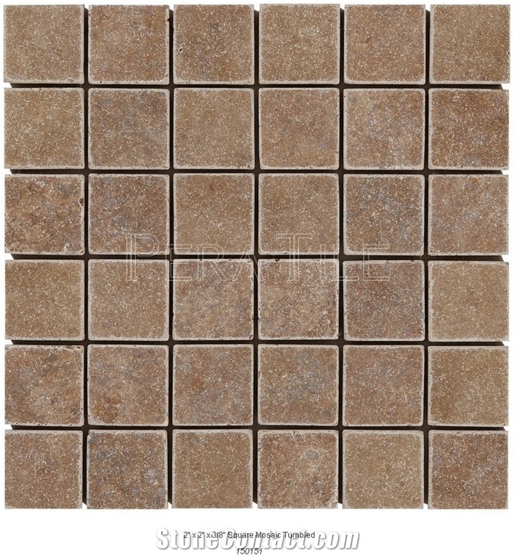 Noce Sephia Travertine Tumbled Mosaic, Noce Brown Travertine Tumbled Mosaic