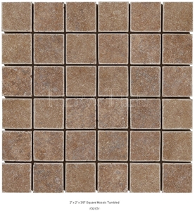 Noce Sephia Travertine Tumbled Mosaic, Noce Brown Travertine Tumbled Mosaic
