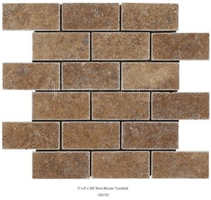 Noce Sephia Travertine Tumbled Mosaic, Noce Brown Travertine Tumbled Mosaic