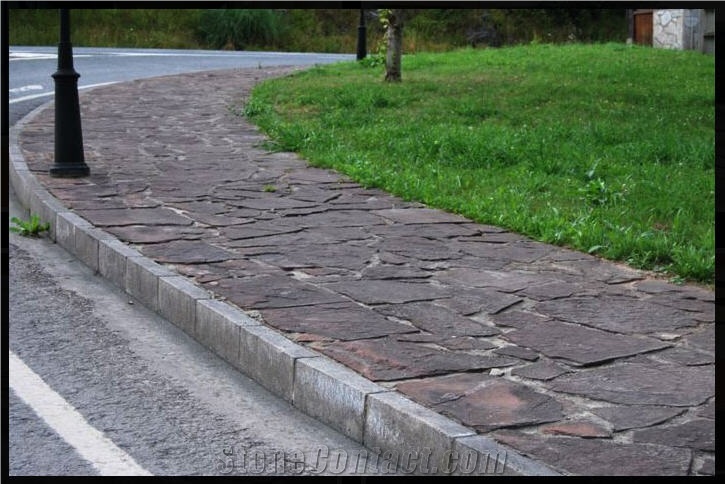 Xisto Marron Slate Irregular Flag Walkway, Xisto Marron Brown Slate Cobble, Pavers