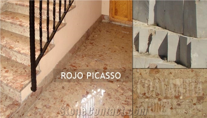 Red Marble Picasso, Rojo Picasso Marble Stairs, Fl