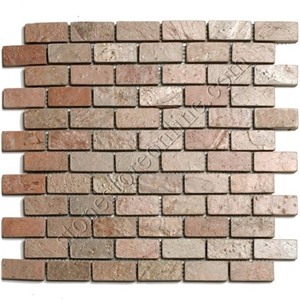 Gold Multi Slate Brick Subway Pattern Mosaic - Tum, Copper Brown Slate Mosaic