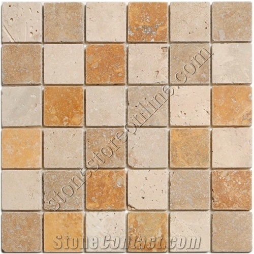 Golden Sienna, Tuscany Tumbled Travertine Mosaic, Tuscany Light, Noce Travertine Mosaic