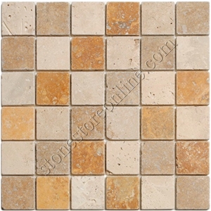 Golden Sienna, Tuscany Tumbled Travertine Mosaic, Tuscany Light, Noce Travertine Mosaic