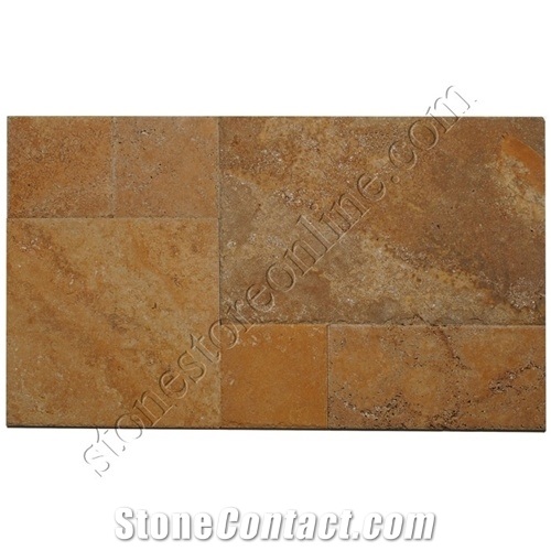 Golden Sun Travertine - Chiseled Versailles-French, Golden Brown Travertine Tiles
