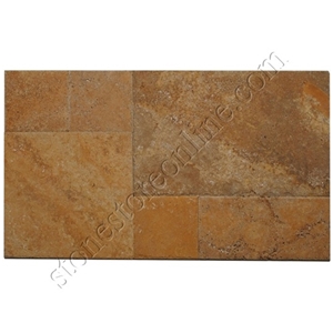 Golden Sun Travertine - Chiseled Versailles-French, Golden Brown Travertine Tiles