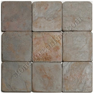Slate Tumbled - 4 X 4 Multi Dark - Tumbled, Multicolor Slate Tiles