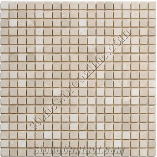 Tumbled Marble Botticino Mosaic, Botticino Classico Beige Marble Mosaic
