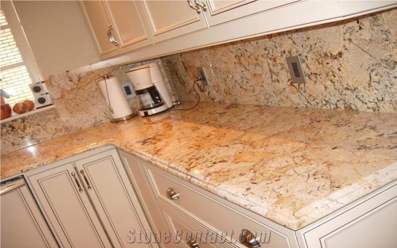 Juparana Dorado Granite Countertop, Island Top, Juparana Dorado Yellow Granite Countertop