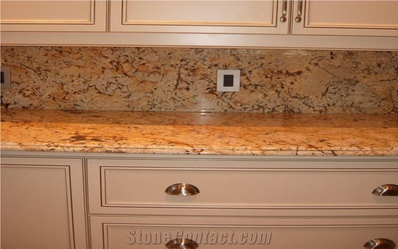 Juparana Dorado Granite Countertop, Island Top, Juparana Dorado Yellow Granite Countertop