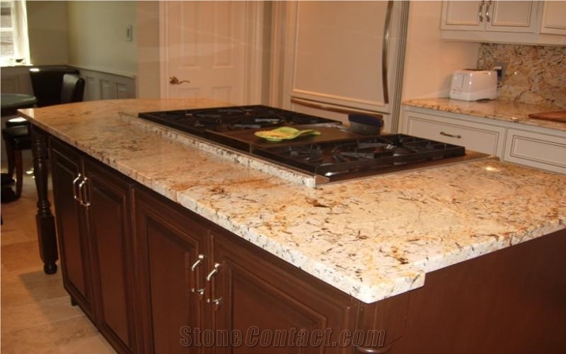 Juparana Dorado Granite Countertop, Island Top, Juparana Dorado Yellow Granite Countertop