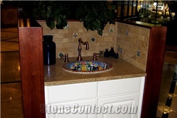 Durango Noche Vanity Top, Backsplash, Durango Noche Brown Travertine Vanity Top